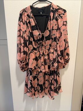 Ted Baker Black and Pink Floral Ruffle Dress